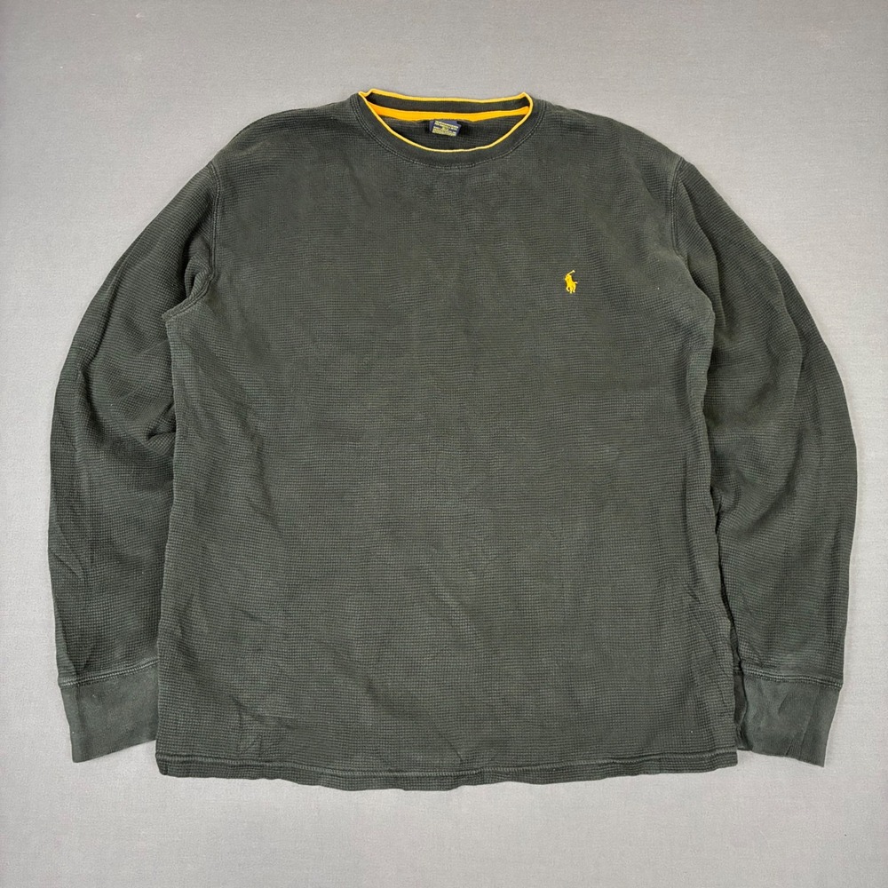Polo Ralph Lauren Black Waffle Knit Long Sleeve Shirt Men's Size Medium
